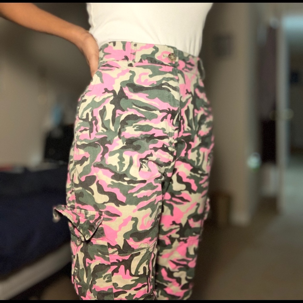 pink and green camp cargo pants